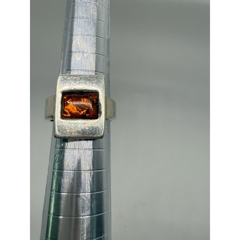 Pinky Ring Sterling Silver Handcrafted Baltic Amber Like Stone Sz 4.75 Vintage - Picture 10 of 14